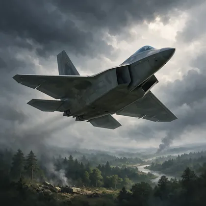 Un caza furtivo F-22A bajo un cielo de tormenta