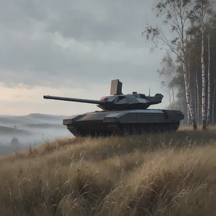 Un blindado T-14 Armata sobre una loma de hierba alta