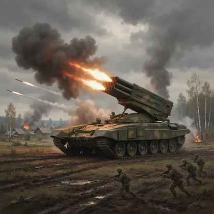 Un lanzacohetes TOS-1A dispara entre el humo